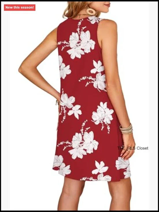 Square Neck Sleeveless Swing Sundress with Pockets, Loose Fit - Picture 5 of 7